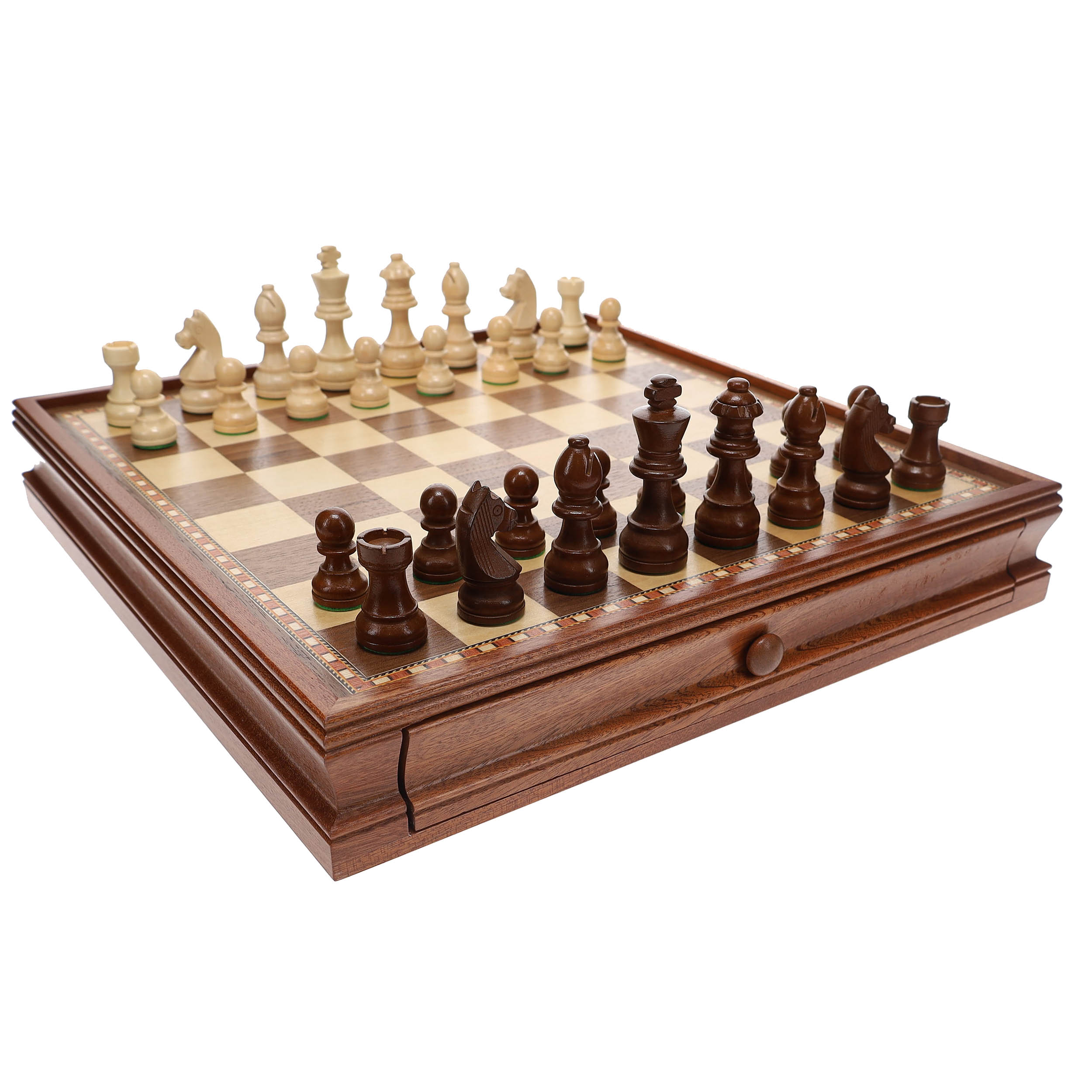Walnut Combo Chess Checker Board with Drawer
